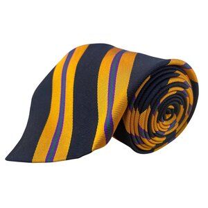Huntington Mens Navy & Gold Striped Silk Neck Tie Approx 3.5” Wide Classic Forma